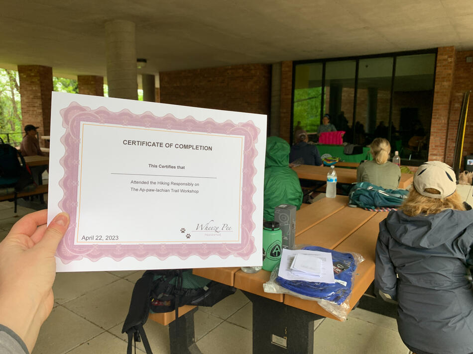 Hiking with Your Dog Workshop Certificate, Photo by Caitlin Miller
